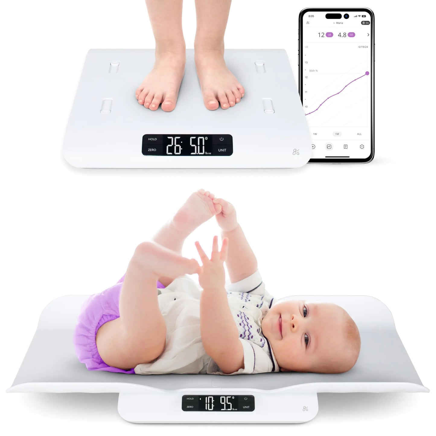 Greater Goods Smart Bluetooth Baby Scale with in-House Algorithm