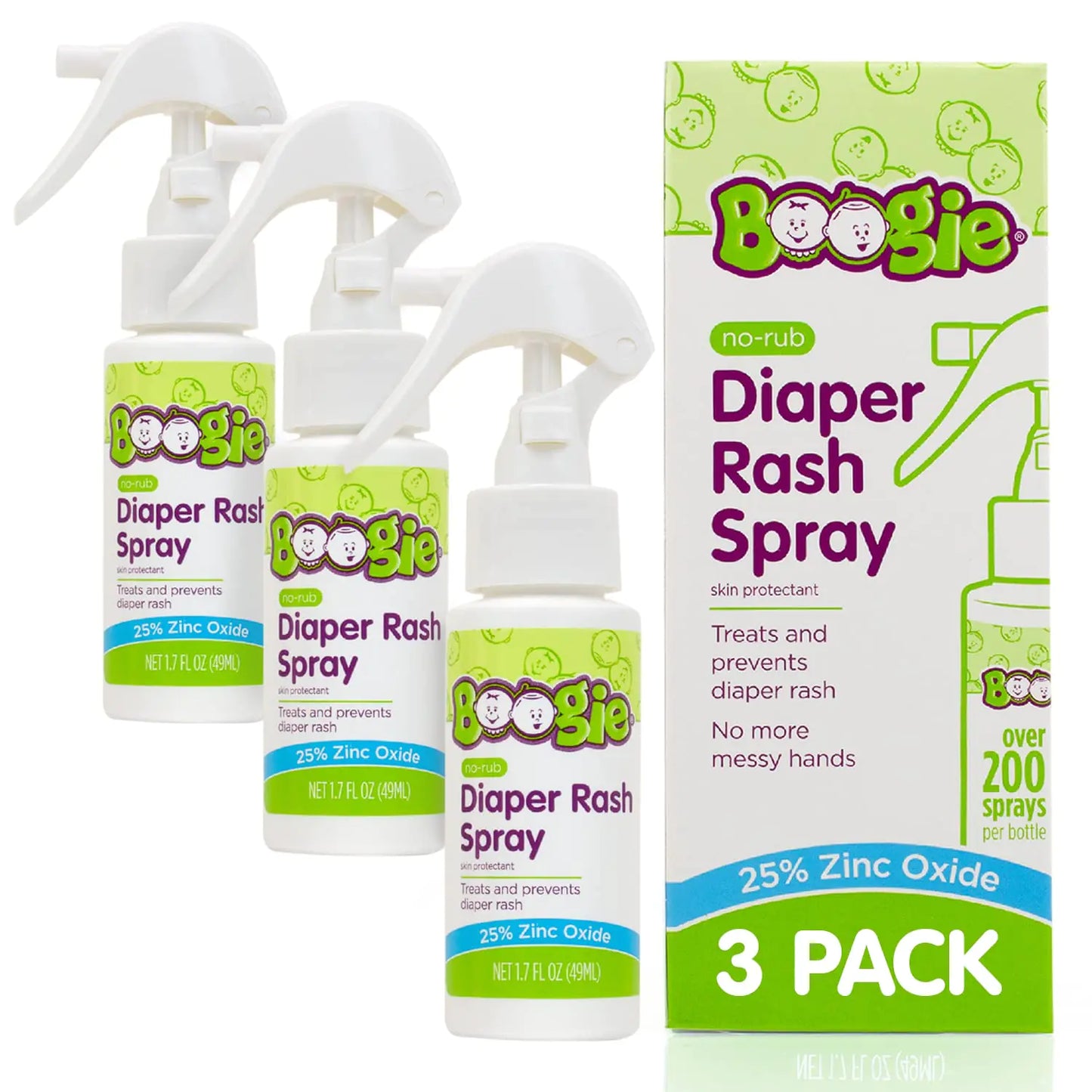 Boogie Diaper Rash Cream Spray for Baby Travel Friendly No-Rub Touch Free Application for Sensitive Skin Over 200 Sprays per Bottle 1.7 oz (Pack of 3)