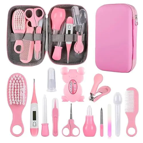 Baby Grooming Kit Infant Safety Care Set with Hair Brush Comb Nail Clipper Nasal AspiratorBaby Essentials Kit for Newborn Girls Boys (Pink Baby Grooming kit)