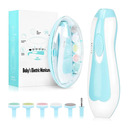 Baby Nail Trimmer Electric Baby Nail Clippers Baby Grooming Kit Manicure Set Nail File Baby Essentials Must Haves (Blue 6 in 1)