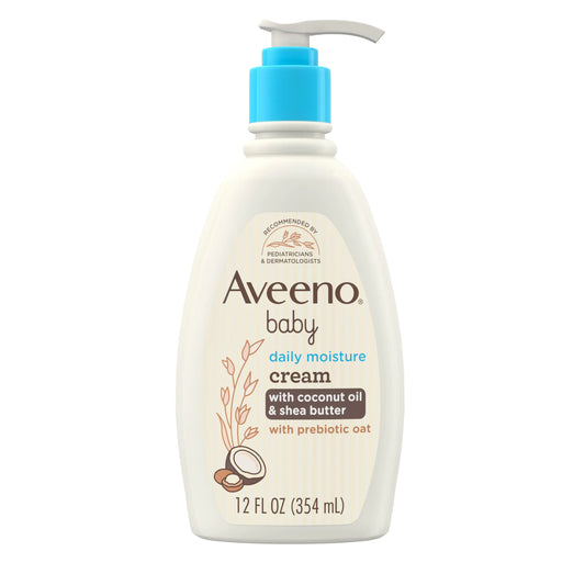 Aveeno Baby Daily Moisturizing Cream with Prebiotic Oat Hypoallergenic Baby Lotion with Coconut Oil & Shea Butter Moisturizes Sensitive Skin for 24 Hours Gentle Coconut Scent 12 fl. oz