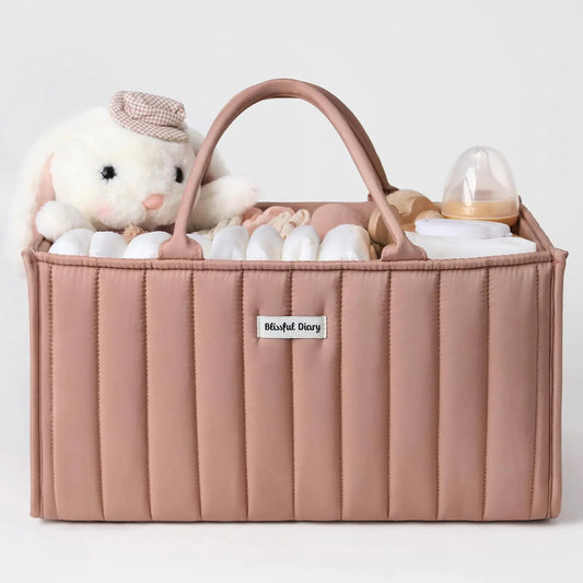 Blissful Diary Baby Diaper Caddy Organizer Baby Shower Basket for Girls Gift for Newborn Essentials Baby Registry Must Have Stylish Baby Basket for Changing Table Car Travel - Blush Pink