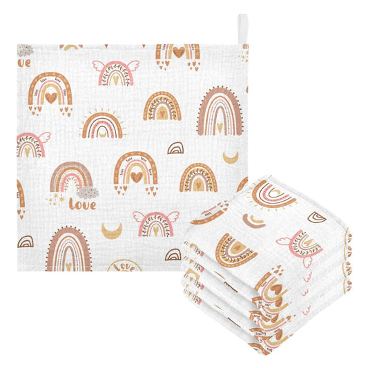 Burbuja Boho Rainbow Baby Washcloths - Muslin Cotton Soft Absorbent Baby Towel for Newborn Baby Sensitive Skin - Baby Essential Item 12x12 in 5 Pack