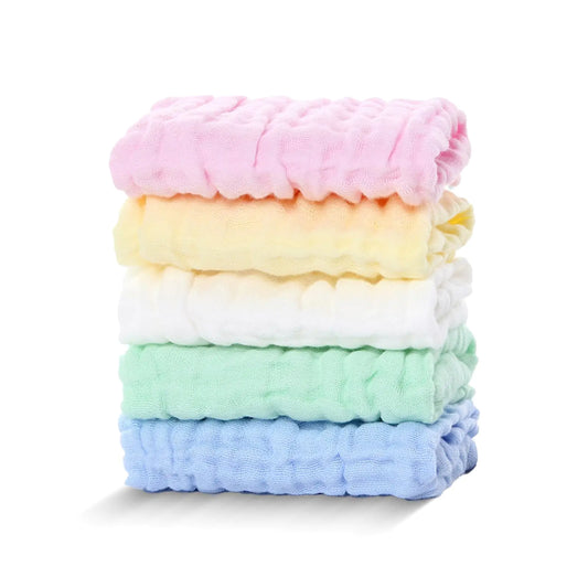DAMATCH 5 Pack Baby Muslin Washcloths for NewbornsLarge 10x10 inchesNatural Cotton Burp ClothsSoft Absorbent Baby Wash Cloths for Sensitive SkinBaby Girls and Boys Face Towels